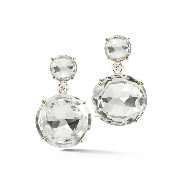 A & Furst 18k Yellow Gold Crystal and Diamond Double Drop Earrings