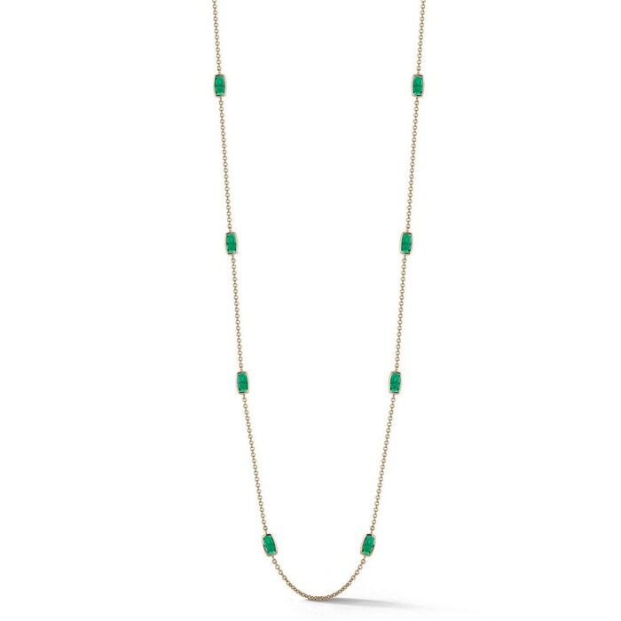 A & Furst 18k Yellow Gold Elongated Cushion Cut Green Agate Station Necklace 36"