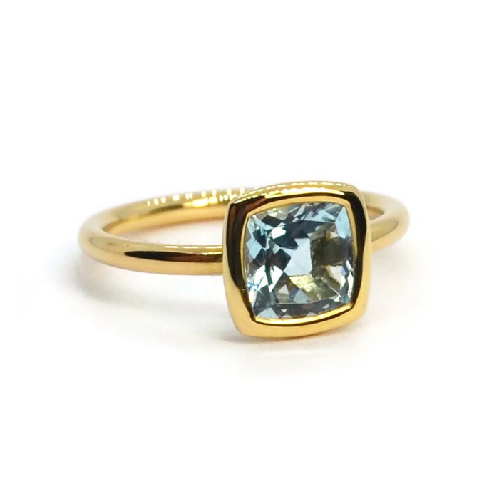 A & Furst 18k Yellow Gold Gaia Bezel Set Blue Topaz Small Stackable Ring Size 6