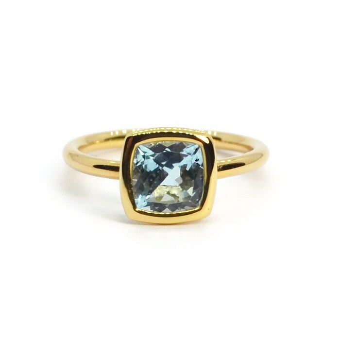 A & Furst 18k Yellow Gold Gaia Bezel Set Blue Topaz Small Stackable Ring Size 6