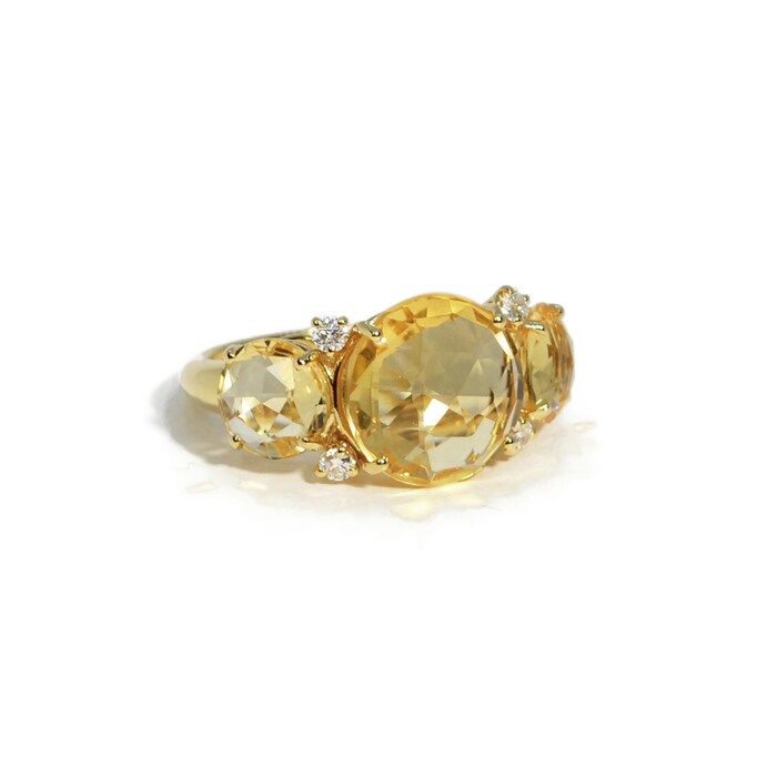 A & Furst 18k Yellow Gold Lilies Citrine and Diamond Trilogy Ring