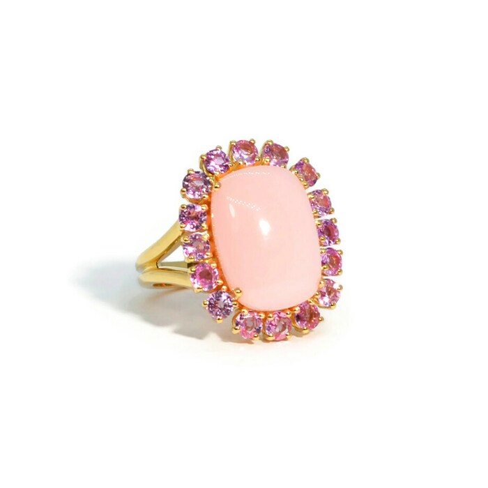 A & Furst 18k Yellow Gold Sole Pink Opal and Pink Sapphire Cocktail Ring
