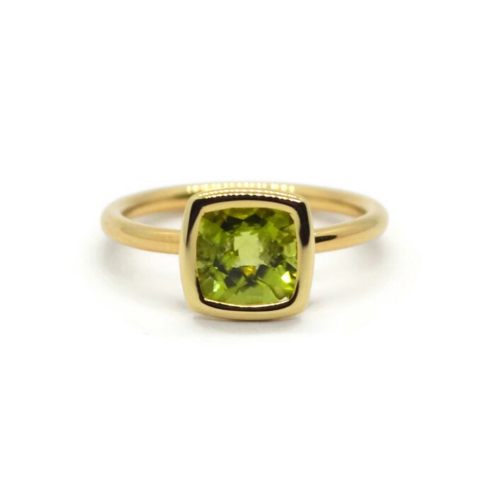 A & Furst 18k Yellow Gold Gaia Bezel Set Peridot Small Stackable Ring