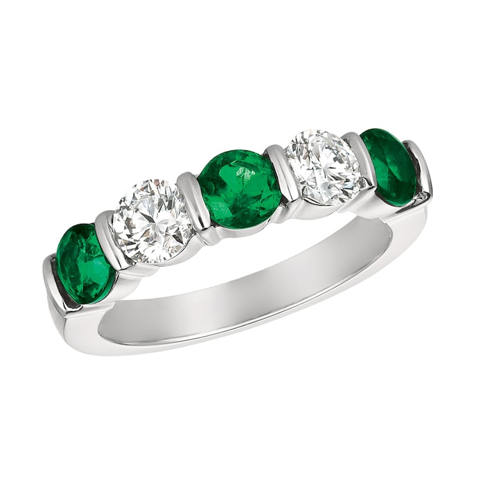 Gemveto Platinum 0.94cttw Emerald and 0.71cttw Diamond 5 Stone Band
