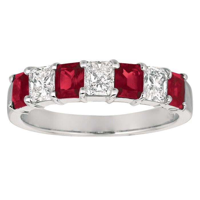 Gemveto Platinum Ruby and Diamond 5 Stone Band