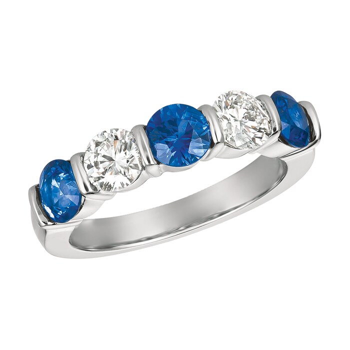 Gemveto Platinum 1.25cttw Sapphire and 0.75cttw Diamond 5 Stone Band