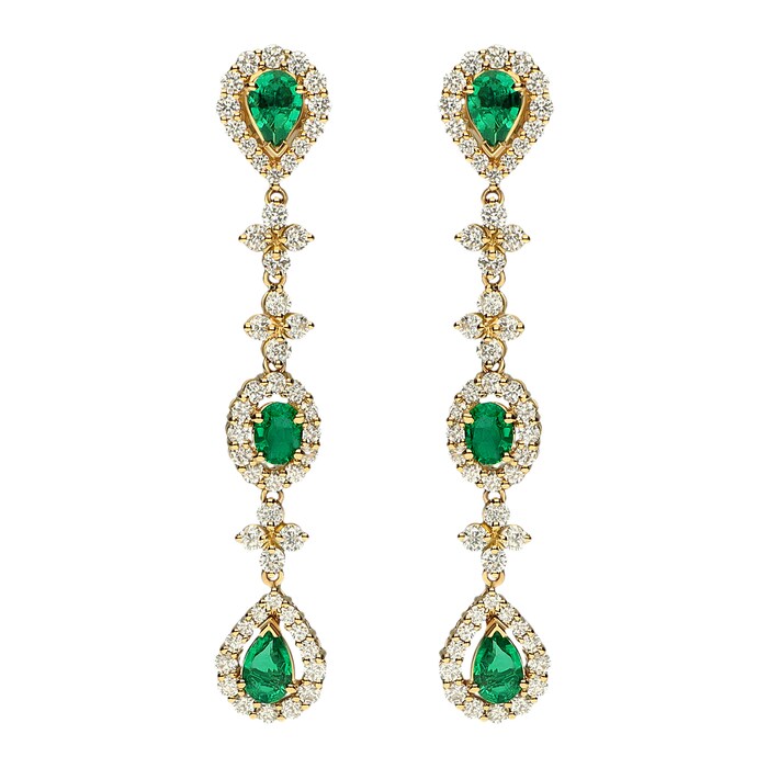 Betteridge 18k Yellow Gold 2.40cttw Diamond and 1.76cttw Emerald Drop Earrings