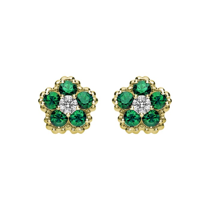 Betteridge 18k Yellow Gold 0.28cttw Diamond and 1.04cttw Emerald Flower Earrings