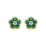 Betteridge 18k Yellow Gold 0.28cttw Diamond and 1.04cttw Emerald Flower Earrings