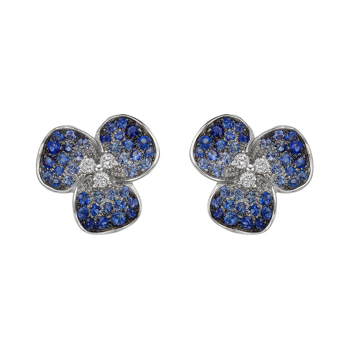 Betteridge 18k White Gold 1.42ct Sapphire and 0.18ct Diamond Flower Earrings