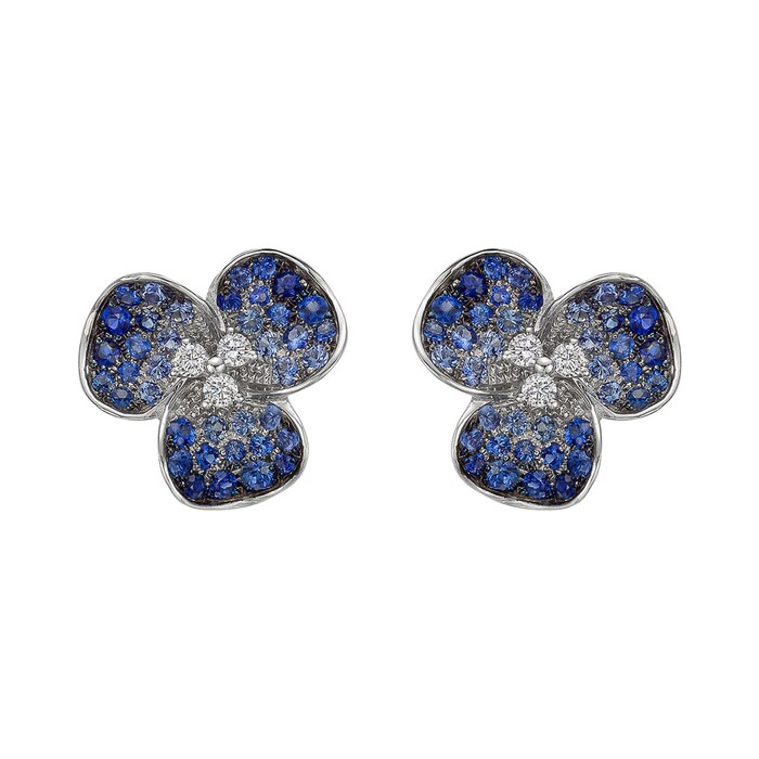 Betteridge 18k White Gold 1.42ct Sapphire and 0.18ct Diamond Flower Earrings