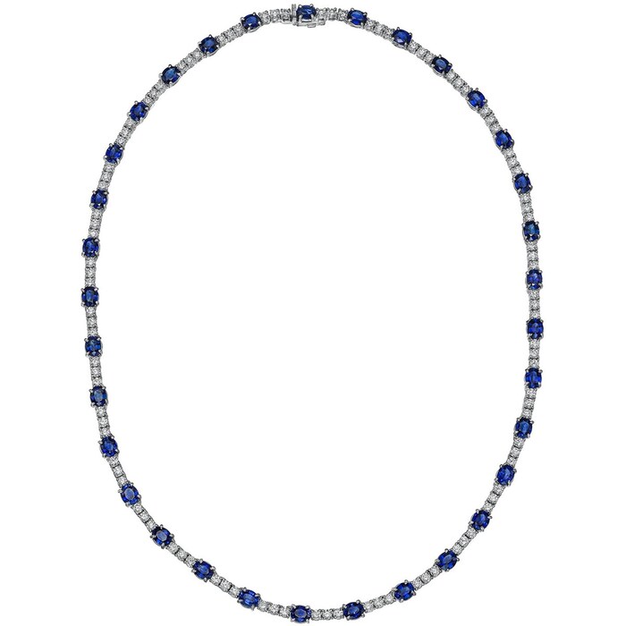 Betteridge 18k White Gold 14.20cttw Sapphire and 4.27cttw Diamond Line Necklace