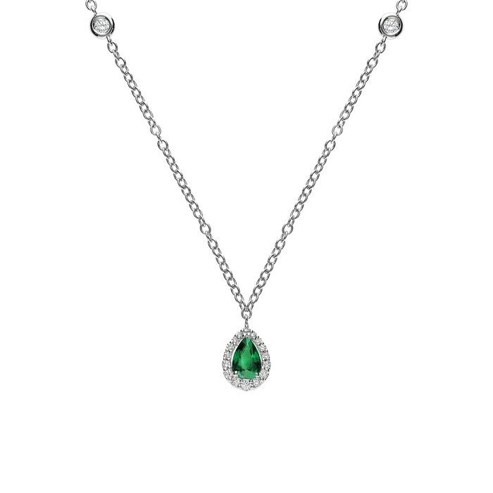 Betteridge 18k White Gold 0.32cttw Emerald and 0.38cttw Diamond Drop Pendant