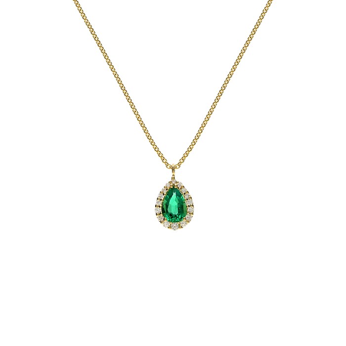 Betteridge 18k Yellow Gold 0.34cttw Pear Cut Emerald and 0.10cttw Diamond Halo Pendant