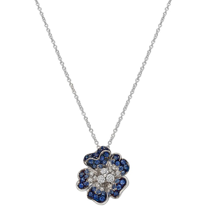 Betteridge 18k White Gold 0.81cttw Sapphire and 0.50cttw Diamond Flower Pendant