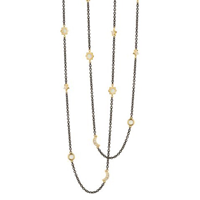 Monica Rich Kosann Sun Moon Stars 0.79cttw Diamond and Moonstone Steel Chain Necklace 47"
