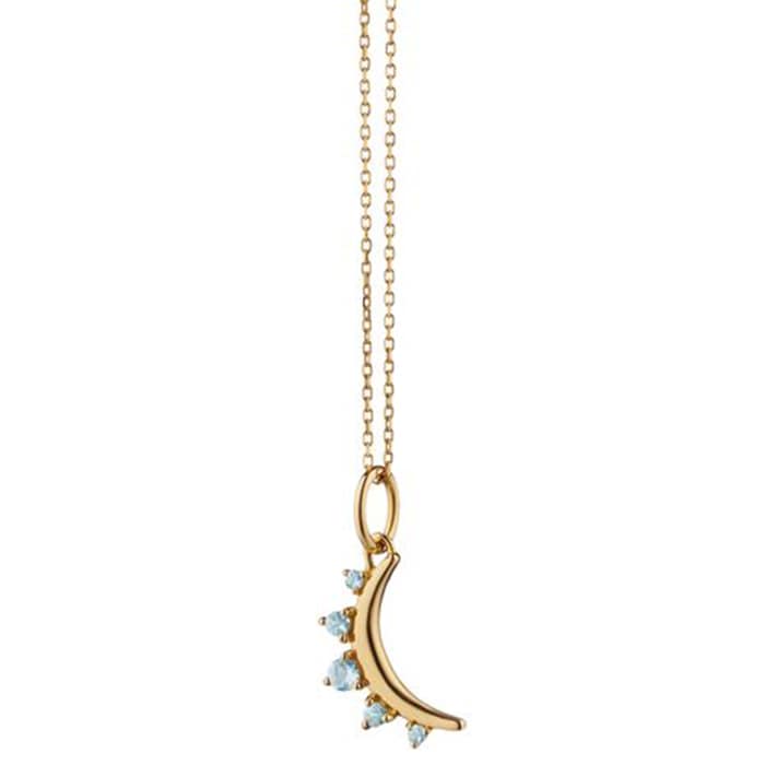 Monica Rich Kosann 18k Yellow Gold Aquamarine Moon March Birthstone Necklace 16-17"