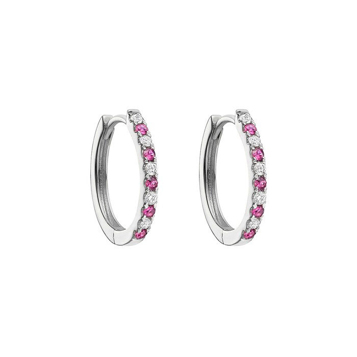 Betteridge 18k White Gold 0.12cttw Pink Sapphire and 0.10cttw Diamond Small Hoop Earrings