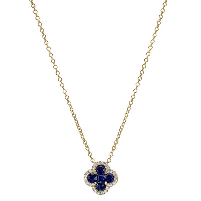 Betteridge 18k Yellow Gold 0.89cttw Sapphire and 0.15cttw Diamond Clover Pendant