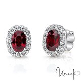 UNEEK 18k White Gold 1.08cttw Ruby and 0.42cttw Diamond Halo Stud Earrings