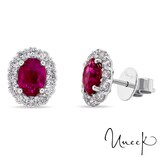 UNEEK 18k White Gold 1.34cttw Ruby and 0.84cttw Diamond Halo Earrings