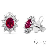 UNEEK 18k White Gold 1.42cttw Ruby and 1.27cttw Diamond Halo Earrings
