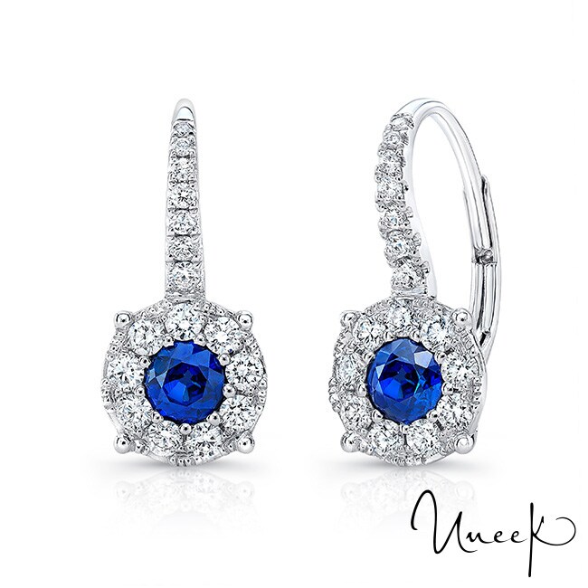 UNEEK 18k White Gold 0.83cttw Sapphire and 0.57cttw Diamond Drop Earrings