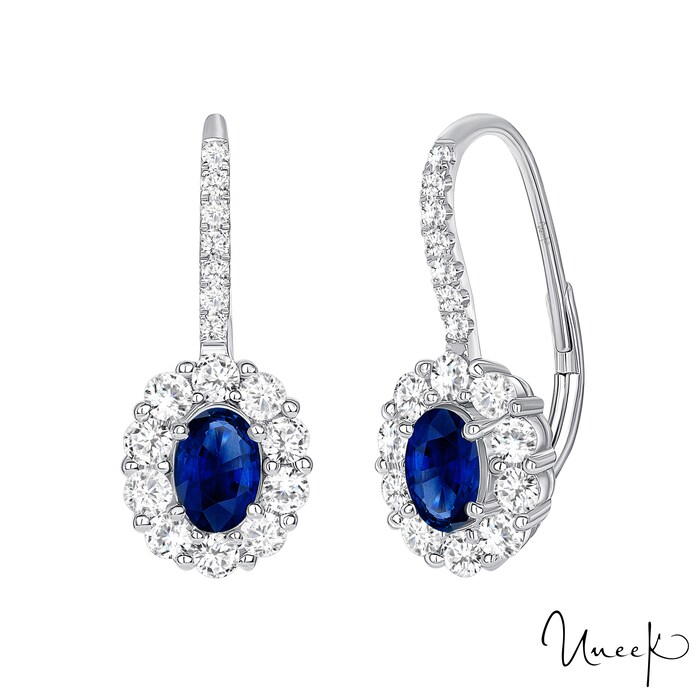 UNEEK 18k White Gold 1.20cttw Sapphire and 0.90cttw Diamond Drop Earrings