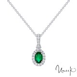 UNEEK 18k White Gold 0.42cttw Emerald and 0.18cttw Diamond Cluster Pendant 18"