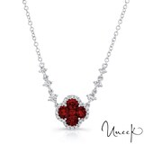 UNEEK 18k White Gold 0.92cttw Ruby and 0.36cttw Diamond Halo Pendant