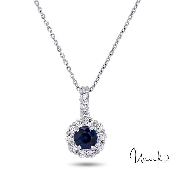 UNEEK 18k White Gold 0.50cttw Sapphire and 0.24cttw Diamond Cluster Pendant
