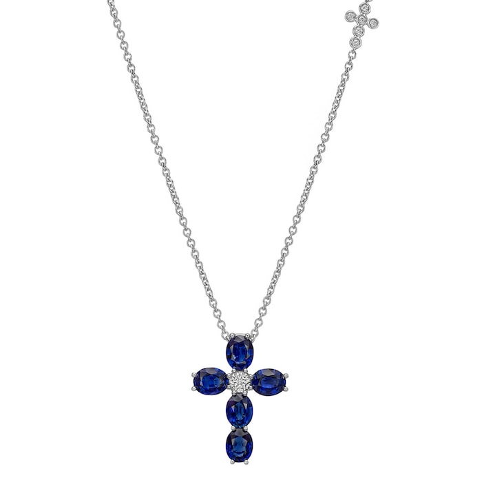 UNEEK 18k White Gold 2.02cttw Sapphire and 0.13cttw Diamond Cross Pendant