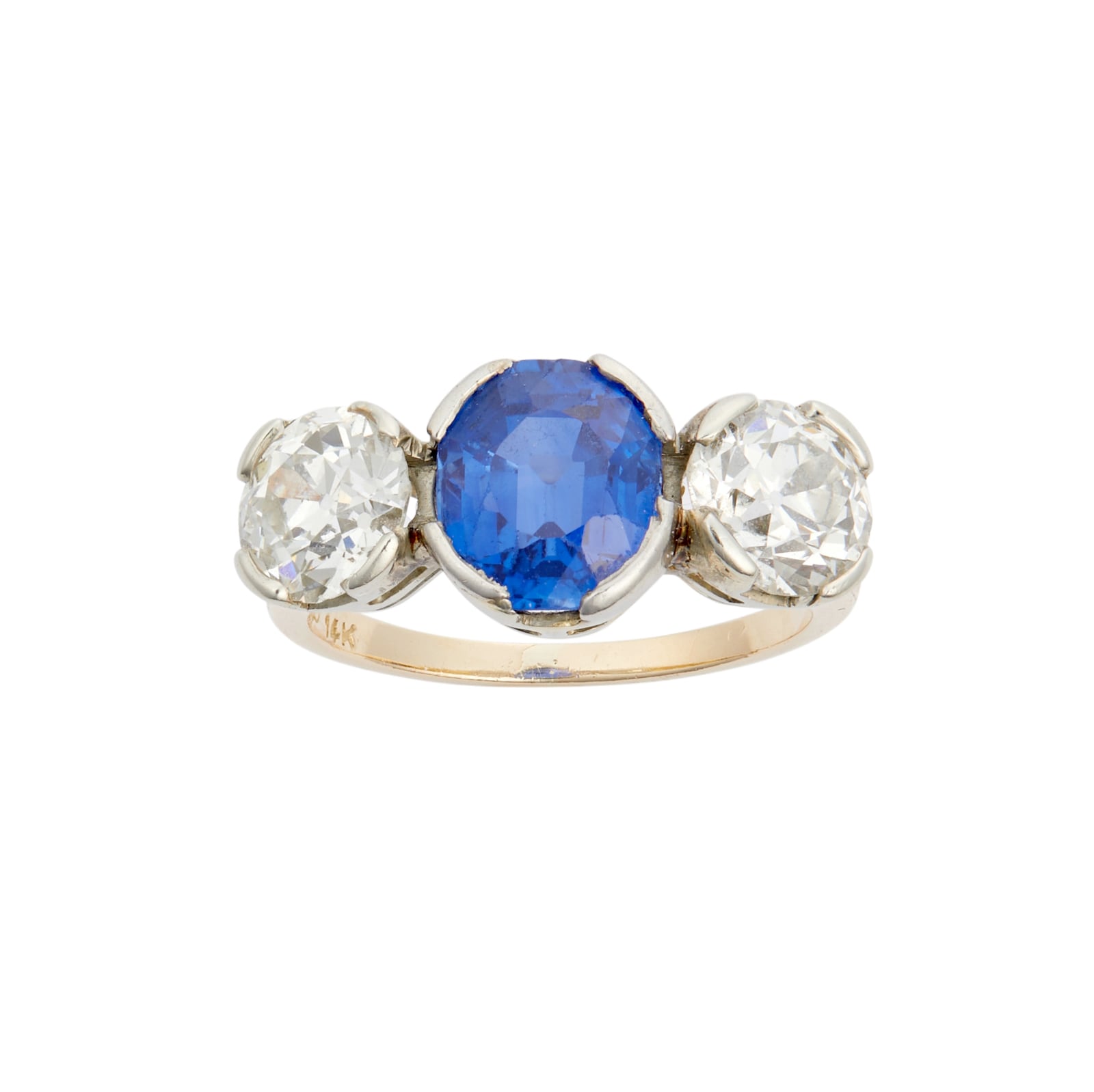 Vintage And Estate Jewelry 18K Yellow Gold & Platinum Sapphire & Diamond Ring - Size 5