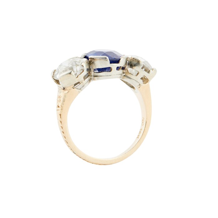 Betteridge Estate 18K Yellow Gold & Platinum Sapphire & Diamond Ring - Size 5