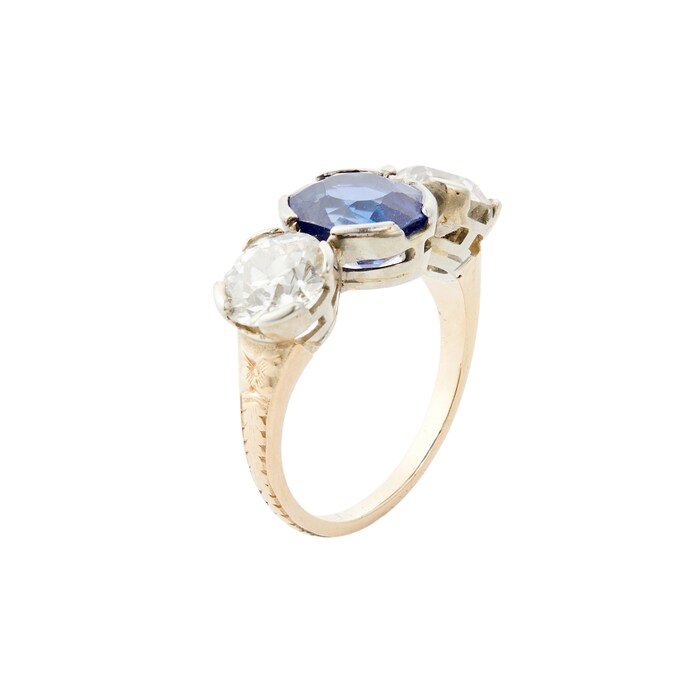 Betteridge Estate 18K Yellow Gold & Platinum Sapphire & Diamond Ring - Size 5