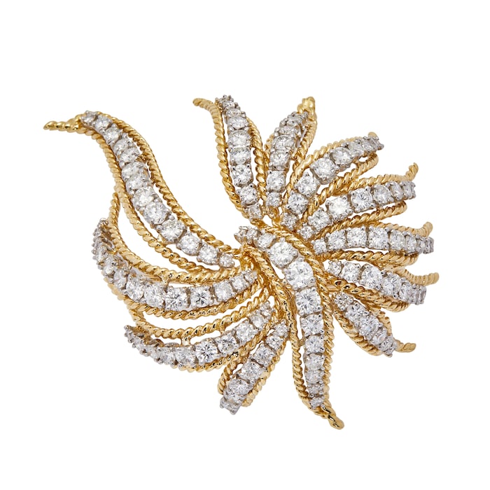 Vintage And Estate Jewelry 18k Yellow Gold Diamond Spray Pin 70mm