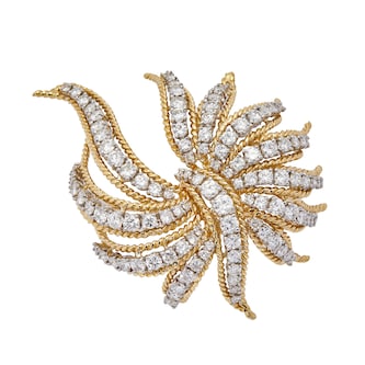 Vintage And Estate Jewelry 18k Yellow Gold Diamond Spray Pin 70mm