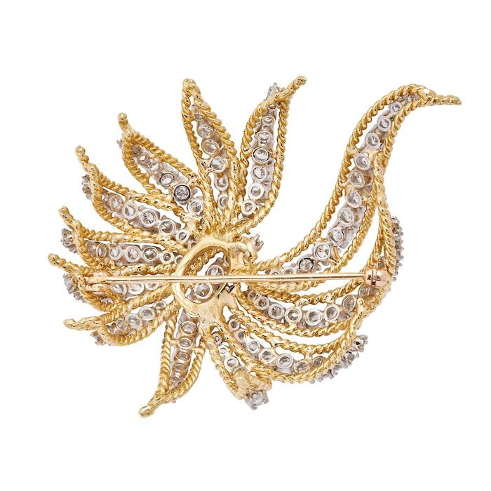 Vintage And Estate Jewelry 18k Yellow Gold Diamond Spray Pin 70mm