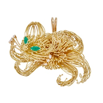 Vintage And Estate Jewelry 18k Yellow Gold 0.24cttw Diamond and Green Onyx Cat Pendant