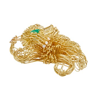 Vintage And Estate Jewelry 18k Yellow Gold 0.24cttw Diamond and Green Onyx Cat Pendant