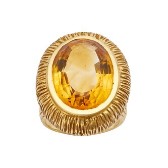 Vintage And Estate Jewelry 18k Yellow Gold Oval Citrine Cocktail Ring Size 7