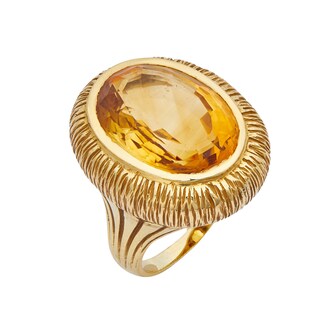 Vintage And Estate Jewelry 18k Yellow Gold Oval Citrine Cocktail Ring Size 7