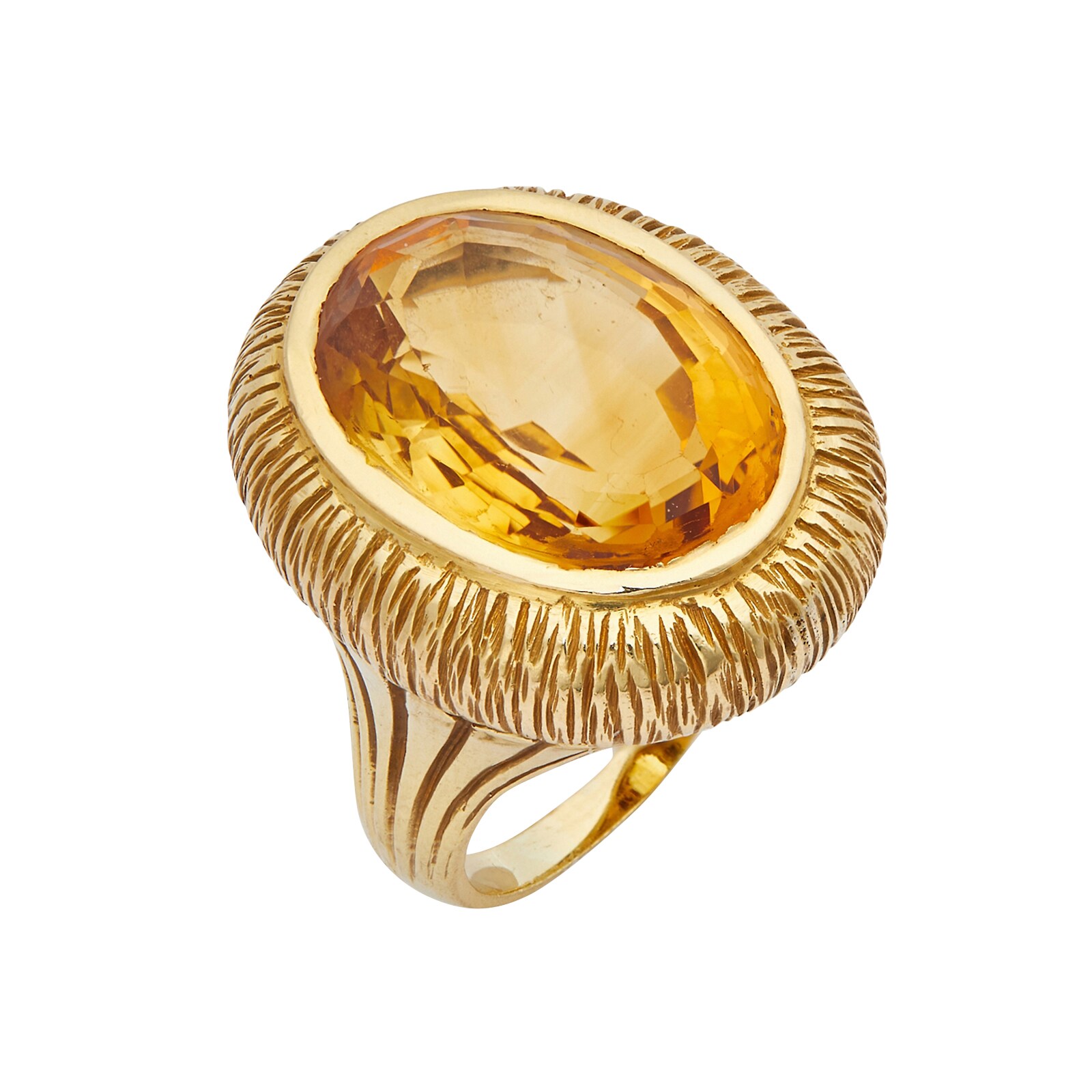 Vintage And Estate Jewelry 18k Yellow Gold Oval Citrine Cocktail Ring Size 7