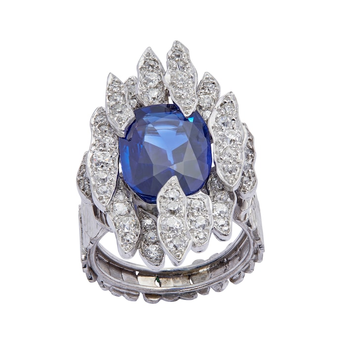 Vintage And Estate Jewelry 18k White Gold 6.92cttw Sapphire and 1.65cttw Diamond Ring