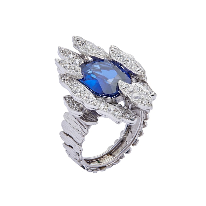 Betteridge Estate 18k White Gold 6.92cttw Sapphire and 1.65cttw Diamond Ring