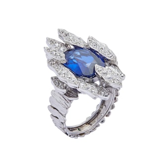 Vintage And Estate Jewelry 18k White Gold 6.92cttw Sapphire and 1.65cttw Diamond Ring Vintage And Estate Jewelry 18k White Gold 6.92cttw Sapphire and 1.65cttw Diamond Ring