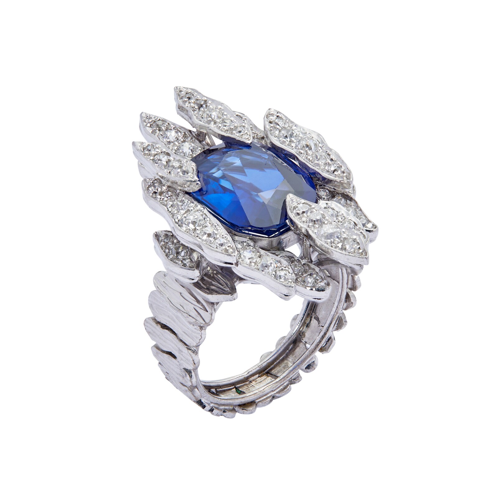 Vintage And Estate Jewelry 18k White Gold 6.92cttw Sapphire and 1.65cttw Diamond Ring