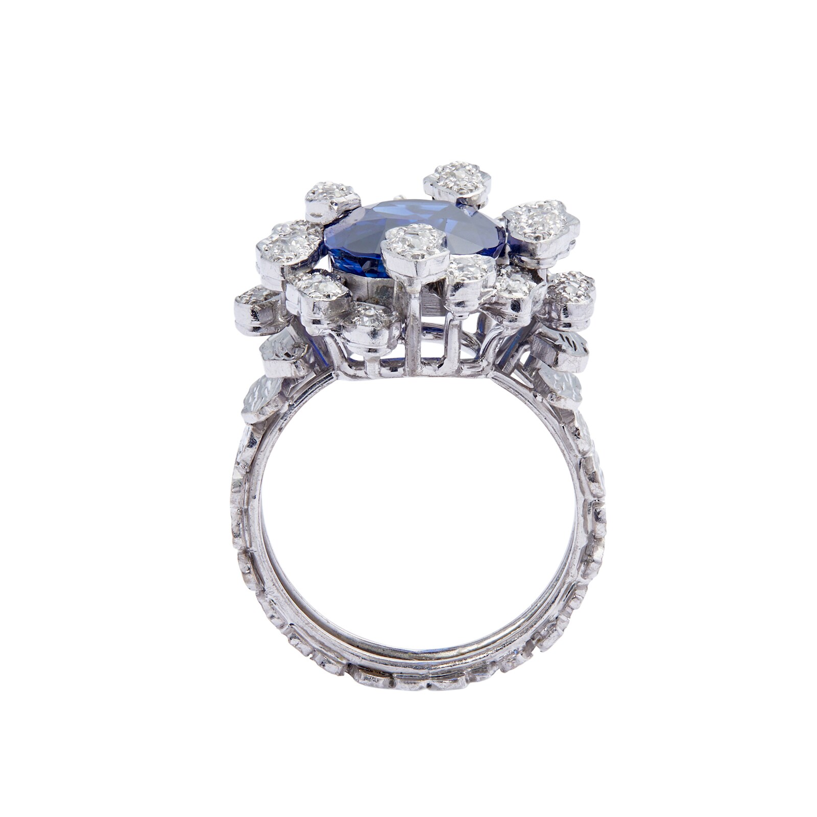 Vintage And Estate Jewelry 18k White Gold 6.92cttw Sapphire and 1.65cttw Diamond Ring