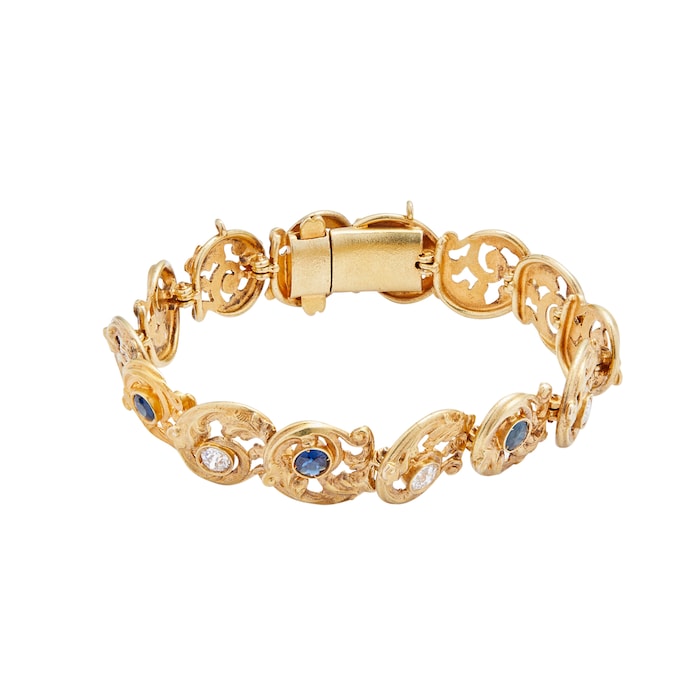Vintage And Estate Jewelry 14ct Yellow Gold 0.45cttw Diamond and 0.60cttw Sapphire Bracelet 7"