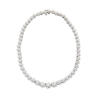 Vintage And Estate Jewelry 18k White Gold 45.00cttw Diamond Flower Cluster Necklace 16.5" Vintage And Estate Jewelry 18k White Gold 45.00cttw Diamond Flower Cluster Necklace 16.5"